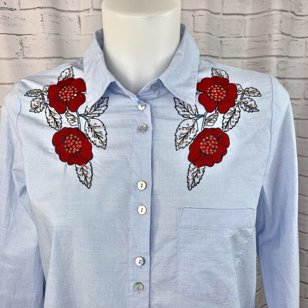 Zara Basic Women's Button Up Top Size Medium Blou… - image 3